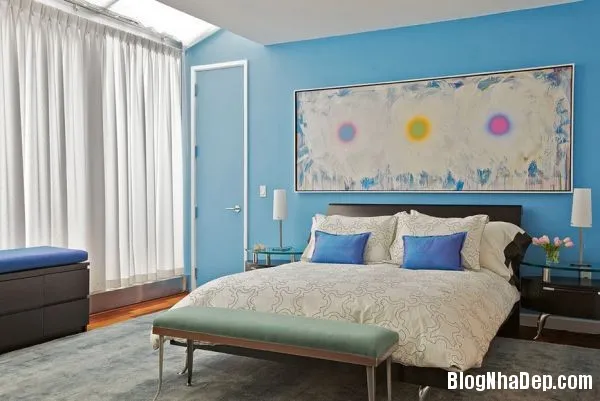 Những căn phòng ngủ dịu mát với màu xanh blue