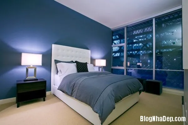 Những căn phòng ngủ dịu mát với màu xanh blue
